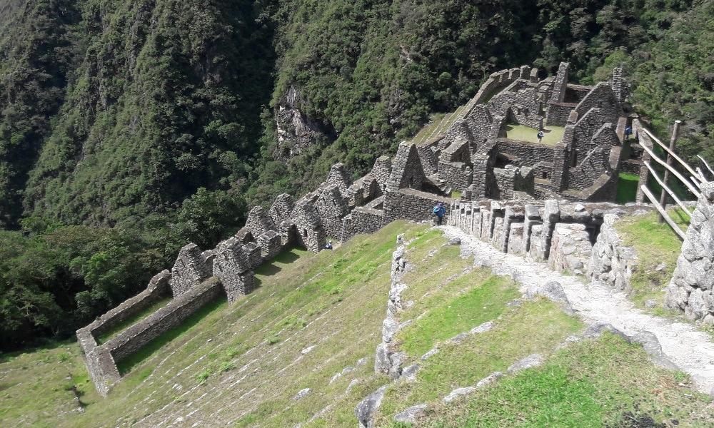 Looking down the ruins of Wiñay Wayna Inca Ruin