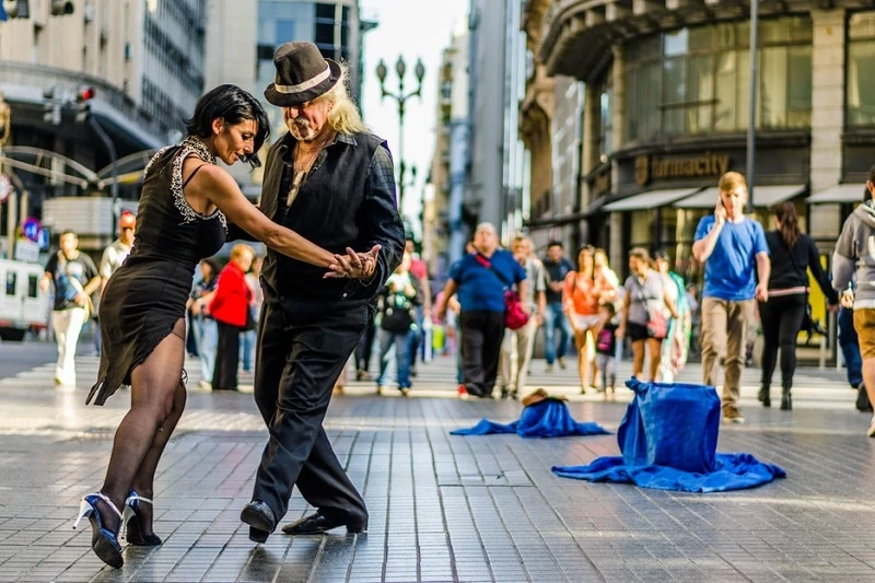 Tango dancers dressed in black in Buenos Aires Street