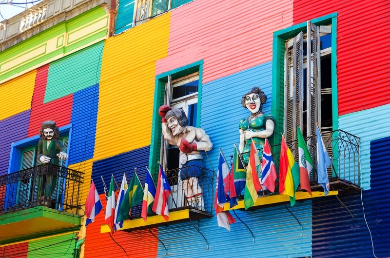 Colorful House with balcony in caminito street La Boca Buenos Aires